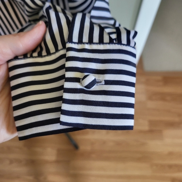 Banana Republic Striped Navy and White Dillon Shirt with Ruffle Sleeves - Picture 5 of 8